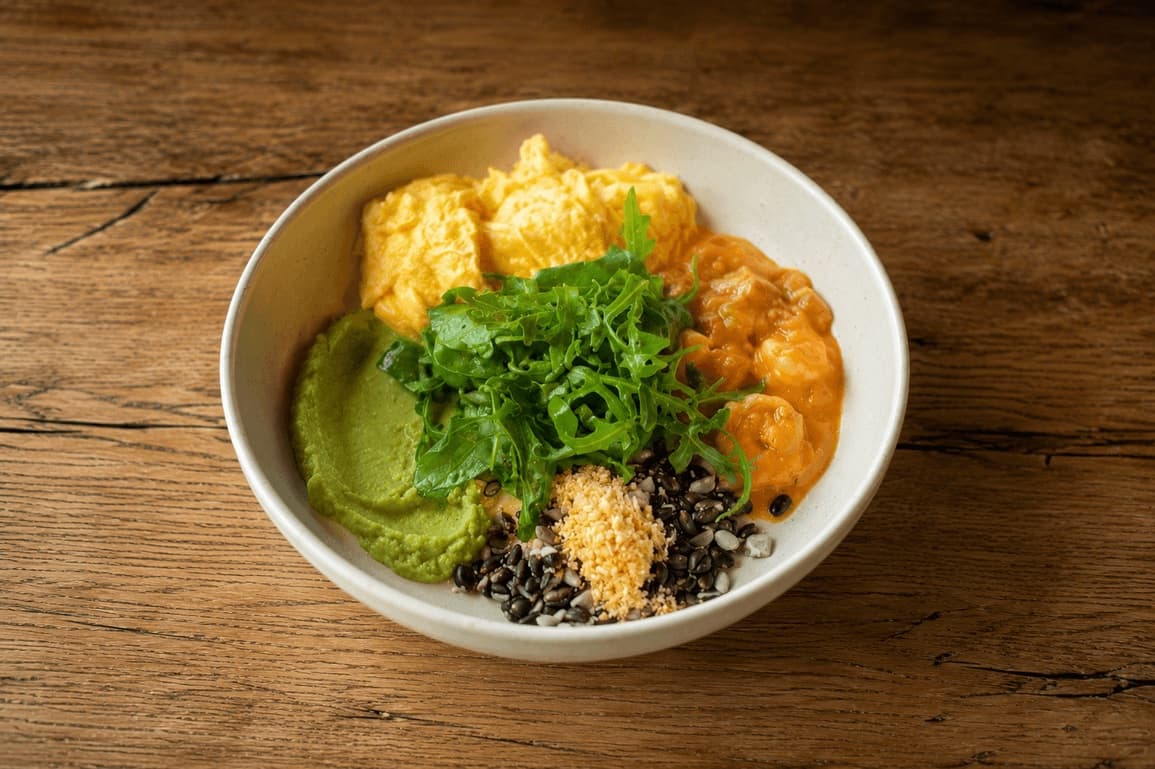 Black Barley Scramble with Prawn