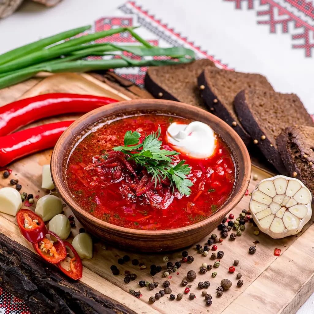 Borshch with Pork and Sour Cream