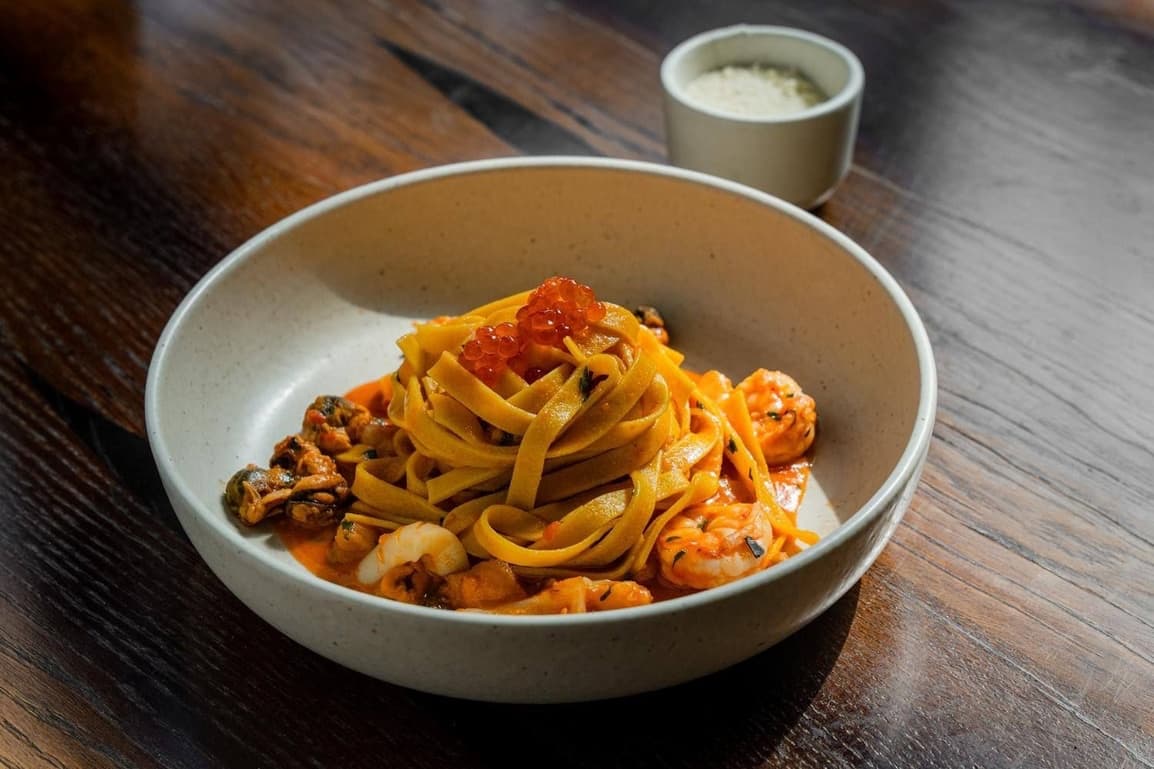 Fettuccine with Seafood, Tomato Sauce