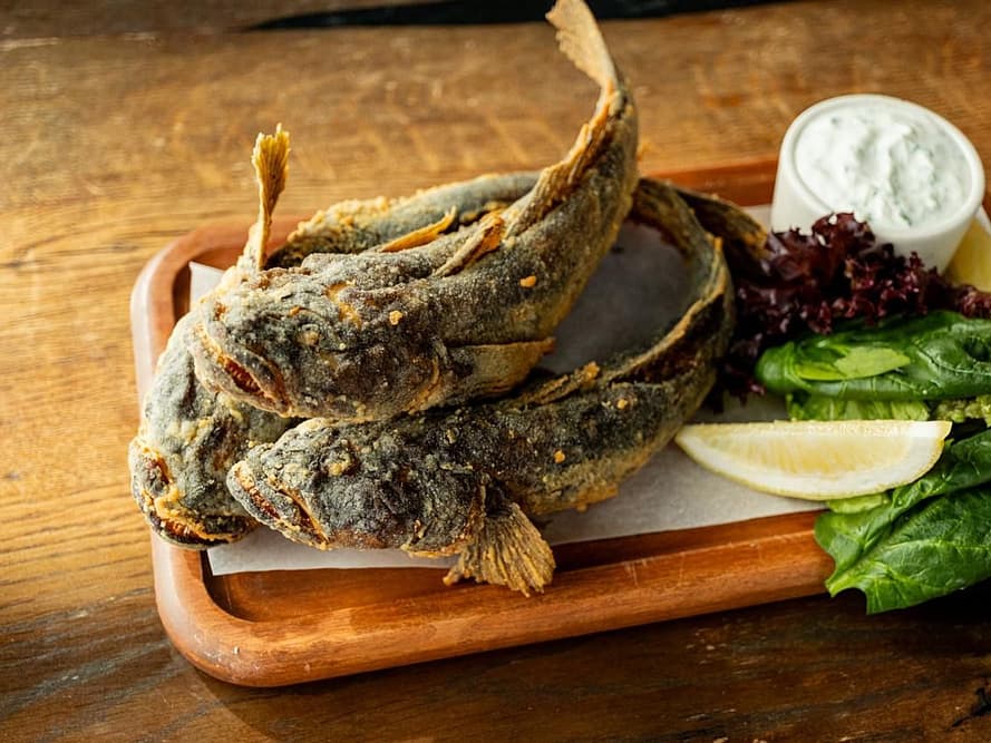 Fried Black Sea Bychki with Tzatziki