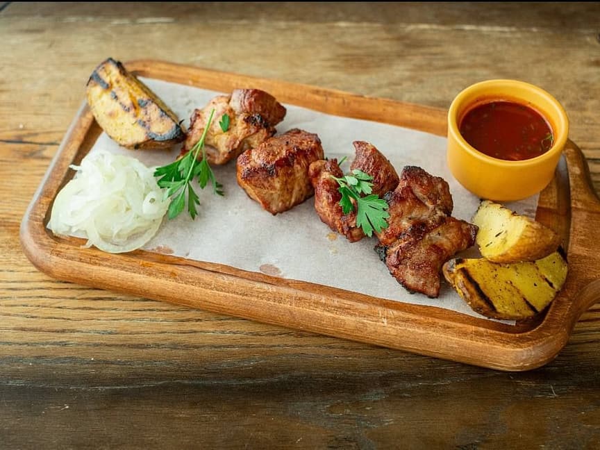 Pork Shashlik with Baked Potato