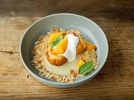 Syrnyky with Pistachio Mousse